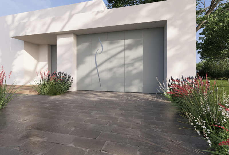 porte de garage laterale gris clair decor alunox