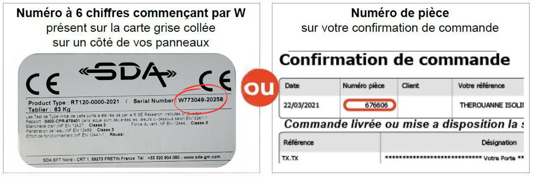 numero de serie porte de garage sda